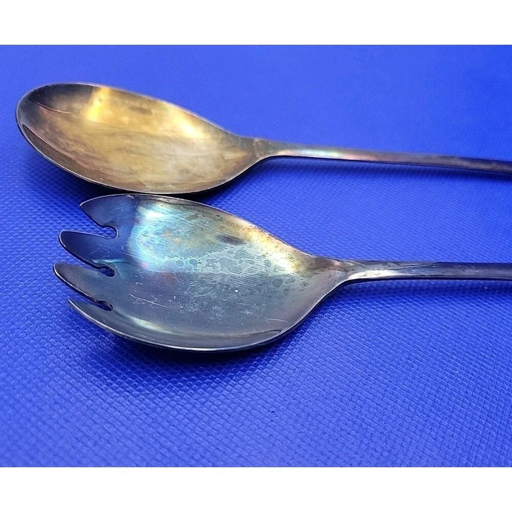 Vintage Silver Plate Salad Fork & Spoon Set Marked Sheffield England 9 inches